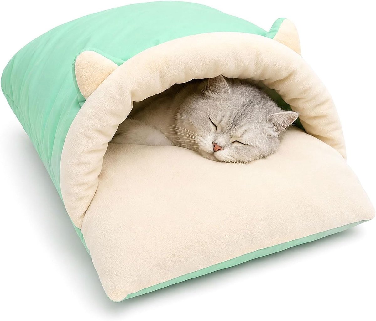 Kattenslaapzak met afneembare wasbare hoes, premium katoenen kattenbed, grot bedekte verbergen capuchon envelop nesten - ShopVlot