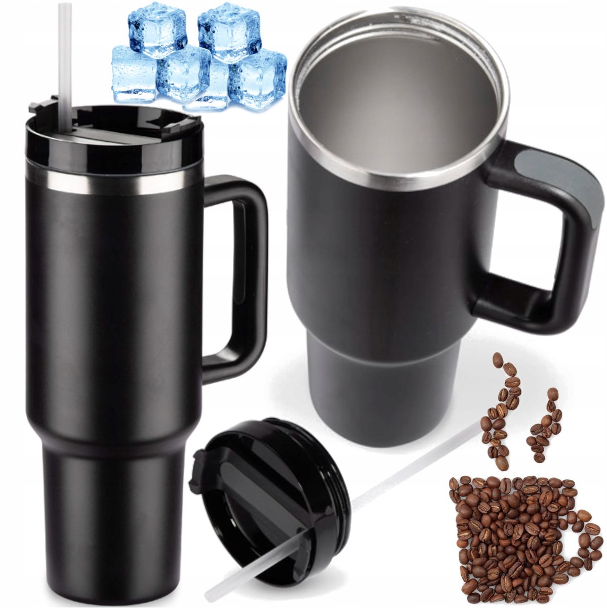 XXL Thermosbeker met Handvat & Rietje - 1200ml - Roestvrij Staal