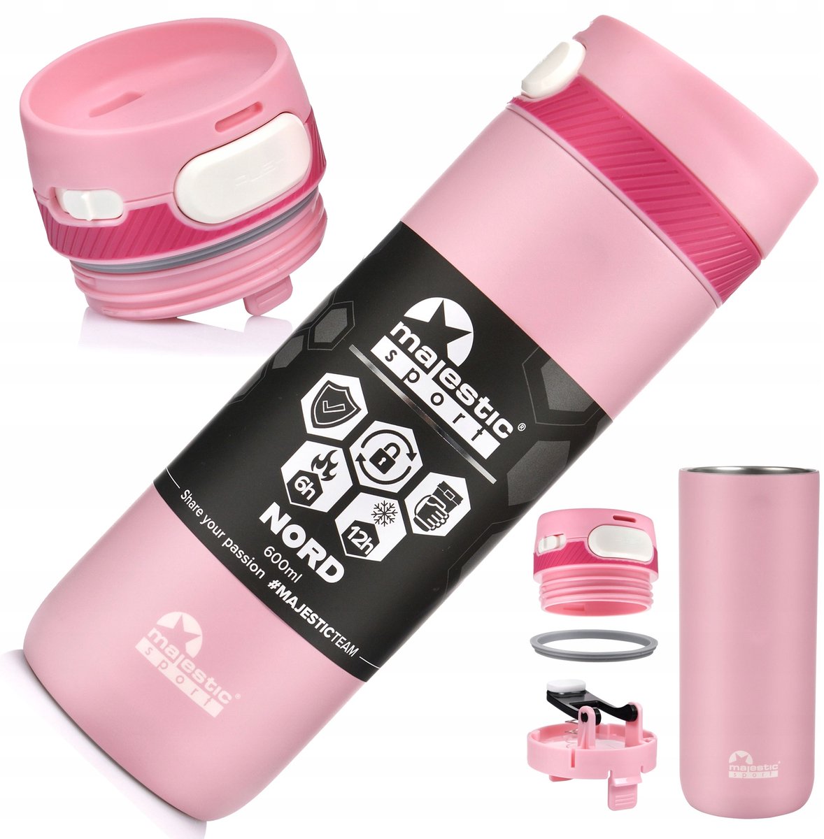 Majestic Nord Thermosbeker 600ml - Różowy, Ideaal voor Onderweg