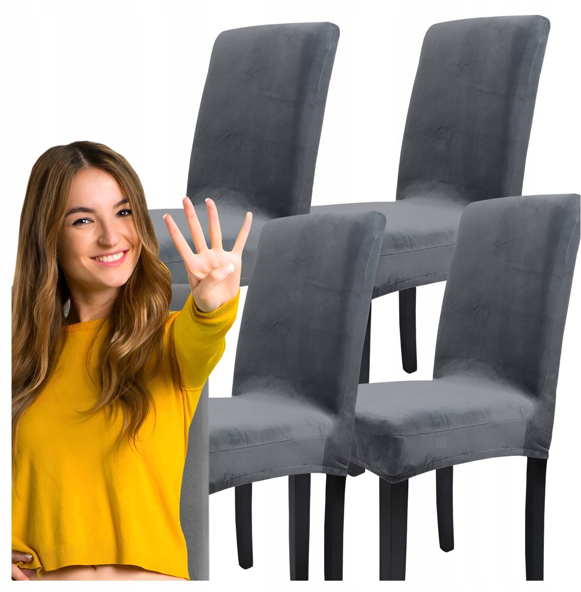 Set van 4 Luxe Velours Stoelhoezen - Universeel & Wasbaar