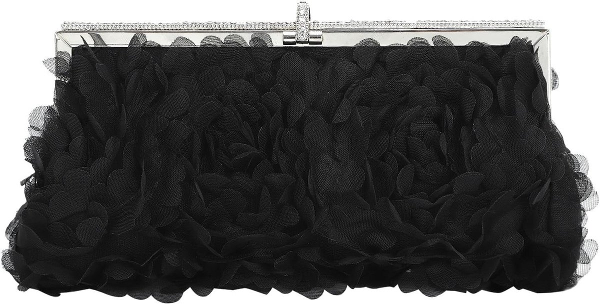 Women's Elegant Floral Lace Clutch, Formal Evening Bag with Metal Frame and Removable Chain, Wedding, Handbag for - ShopVlot