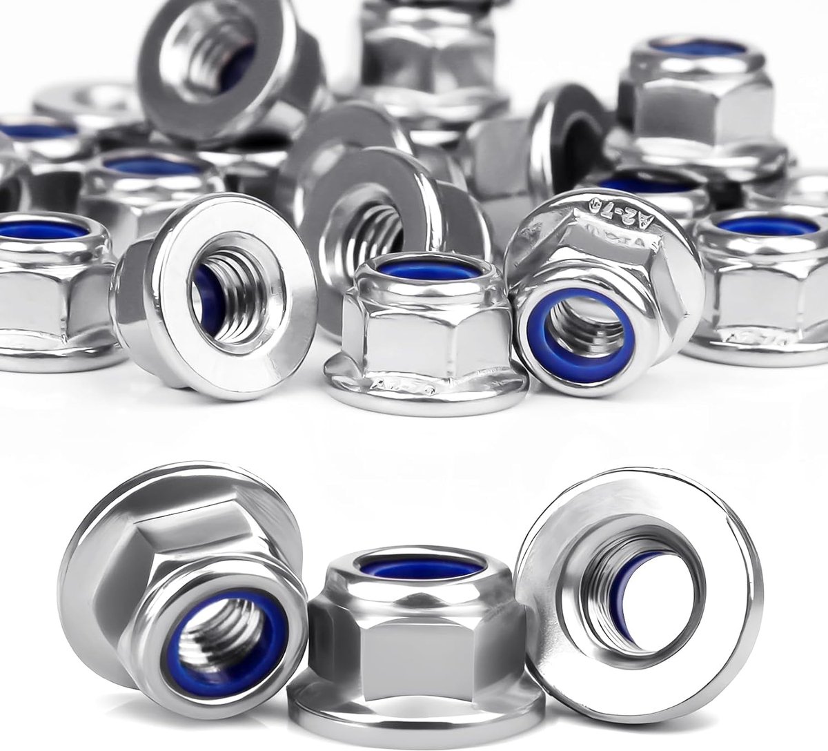 Mbsomnus Hexagonal Nuts M8, 50 Pieces Flansen M8 DIN 6926 Self Locking Nuts Stainless Steel A2 V2A Regulatory Thread - ShopVlot