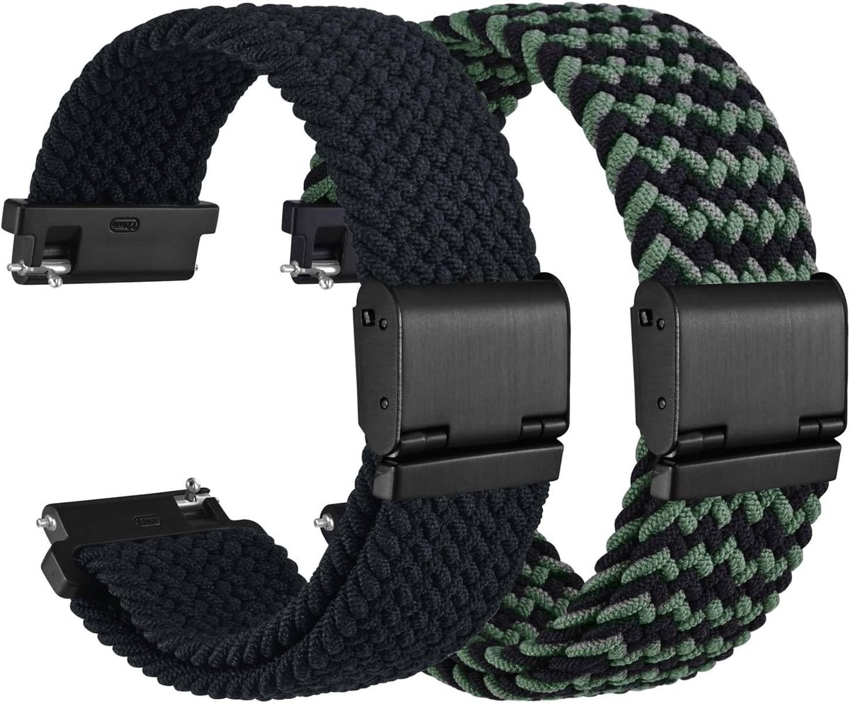 WOCCI 18mm Woven Nylon Watch Band for Men and Women, Quick Release Closure, 2 Pieces Replacement Bands (Black) - ShopVlot