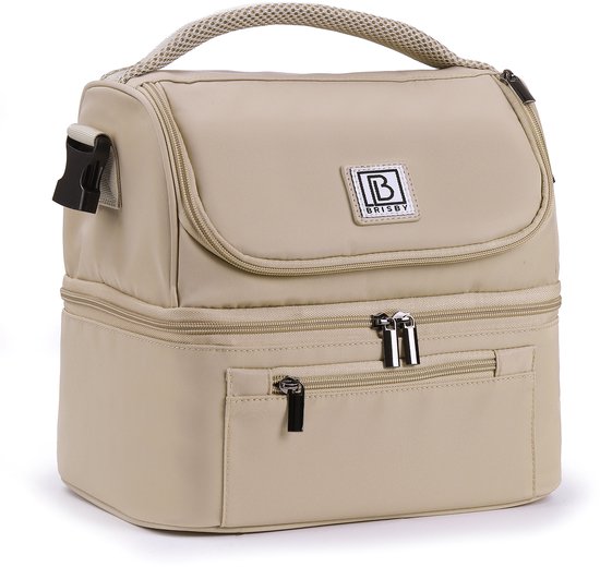 Brisby Koeltas 11 Liter - Lunchtas - Kolftas - Inclusief 2 Koelelementen - Dubbel Compartiment - 4-Laags Geïsoleerd - Waterafstotend - Natural Champagne van Brisby — afbeelding 5