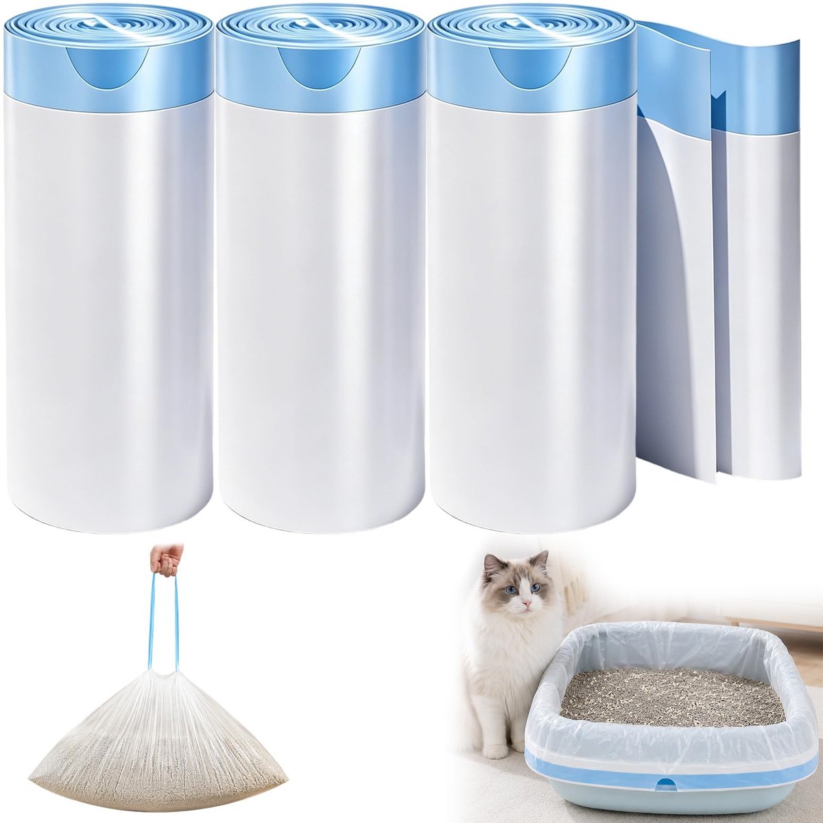 45 stuks kattenbakzakken met trekkoorden, kattenbakzakken, vuilniszakken - ShopVlot