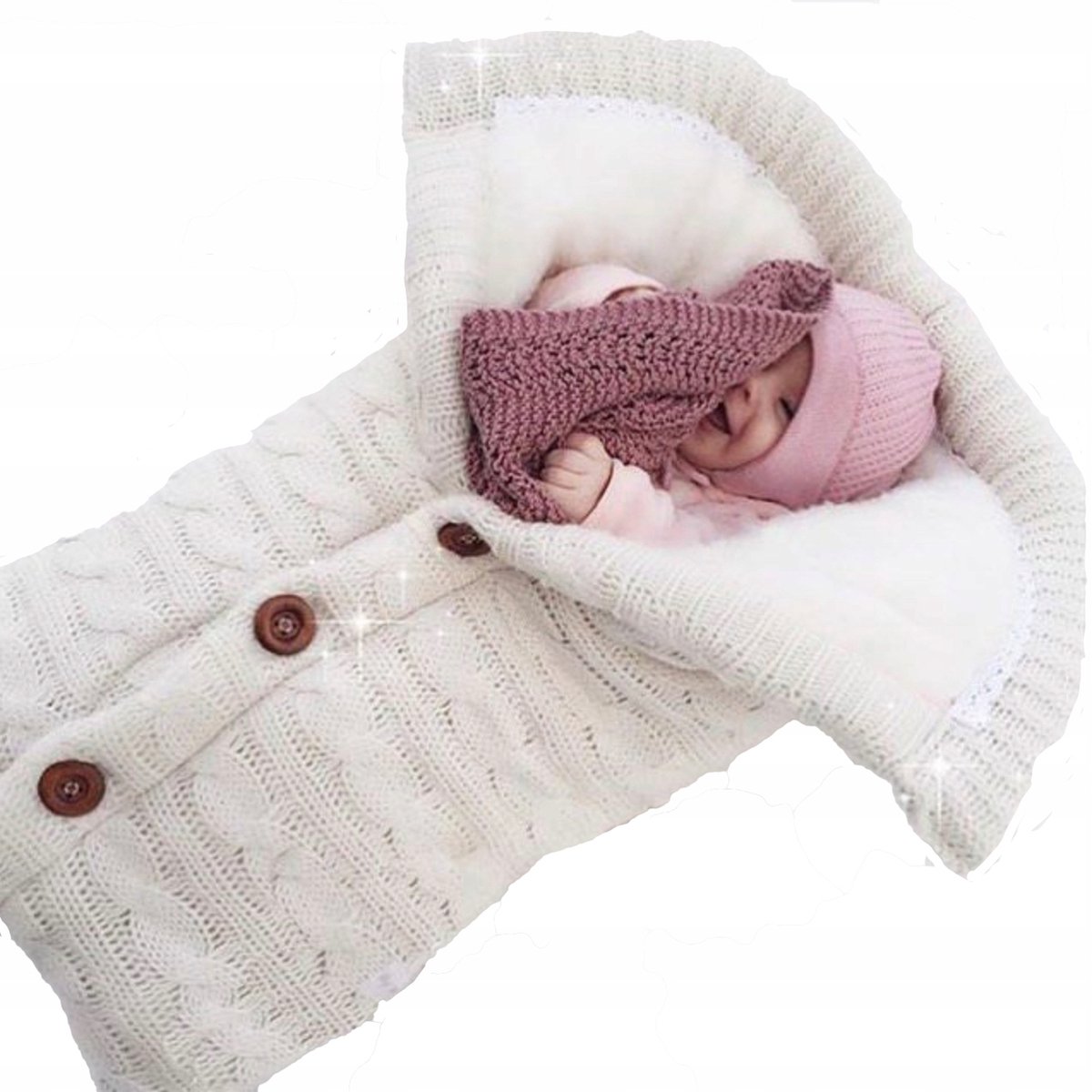 Baby Swaddle Deken Wiegdeken Wollen Stijl Wit 0-9 Maanden