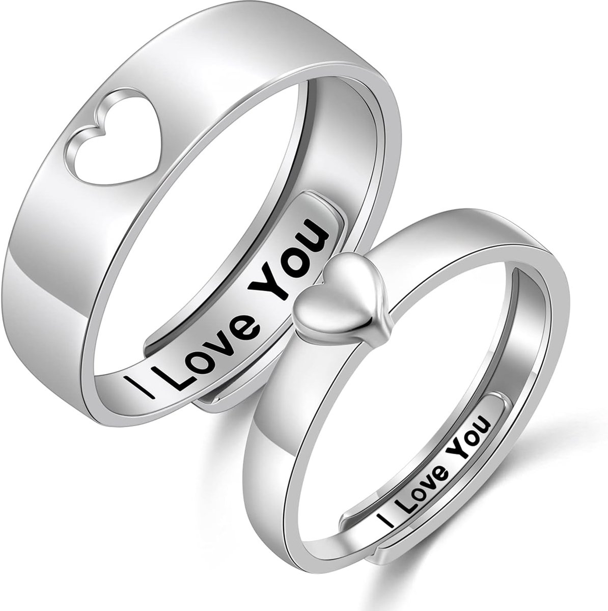 DAOCHONG Couple rings set 925 sterling silver matching heart rings promise rings for couples i love you engagement - ShopVlot