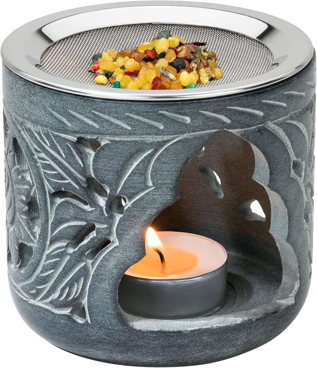 MaMeMi Incense burner made of soapstone [Height 10 cm] For burning incense with a tea light - ShopVlot