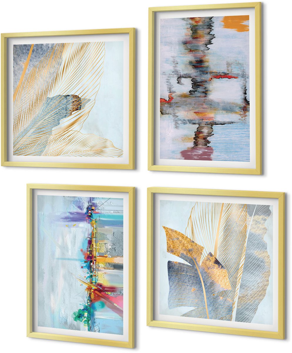 Coloray 4-Delige Schilderij Set - Abstracte composities in schilderstijl - 40 x 40 cm en 40 x 60 cm - Stijlvolle Muurdecoratie - Slaapkamer - Interieur Decoratie