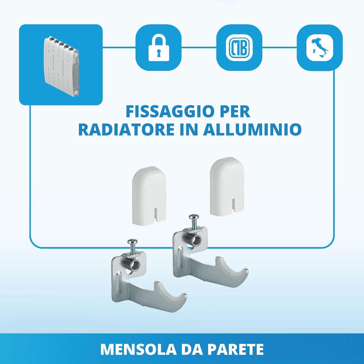 Pair of wall brackets for aluminum radiators with vertical adjustment - White ABS cover and plastic insulators - ShopVlot