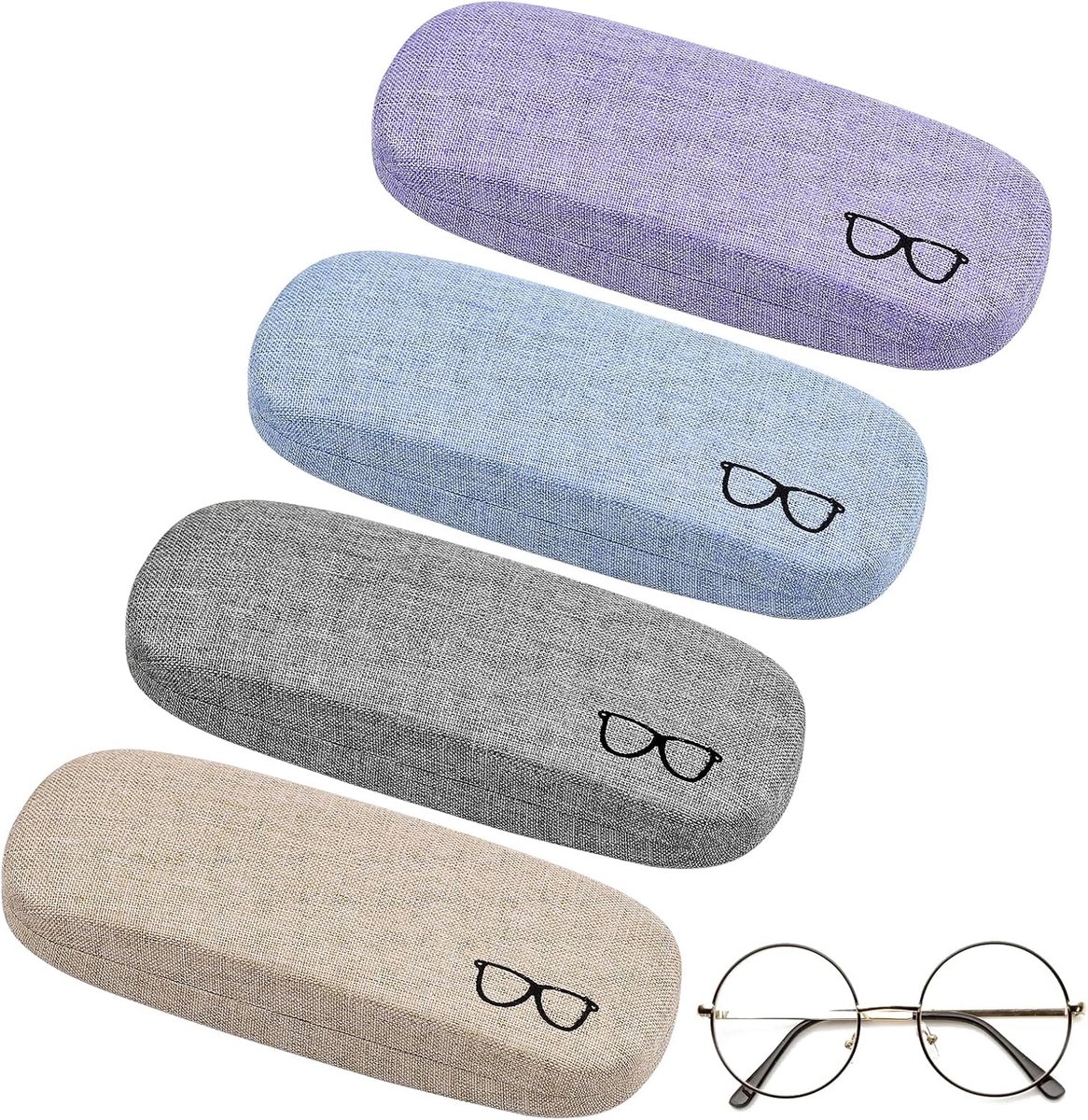Pack of 4 Glasses Case, Glasses Case, Hard Case Linen Fabrics for Glasses and Sunglasses - ShopVlot
