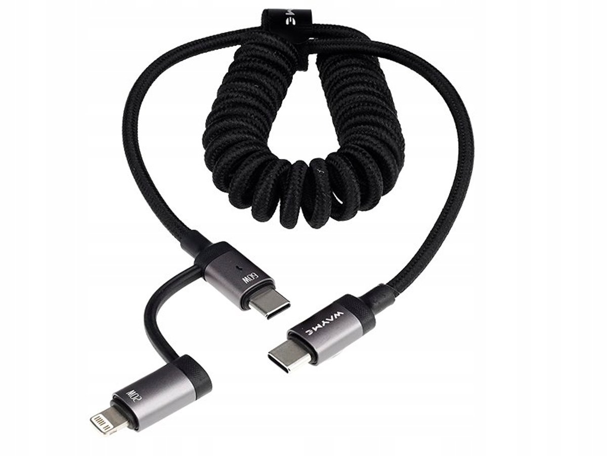 WAYME Spiral Lader & Datakabel USB-C/Lightning 50-150cm 60W