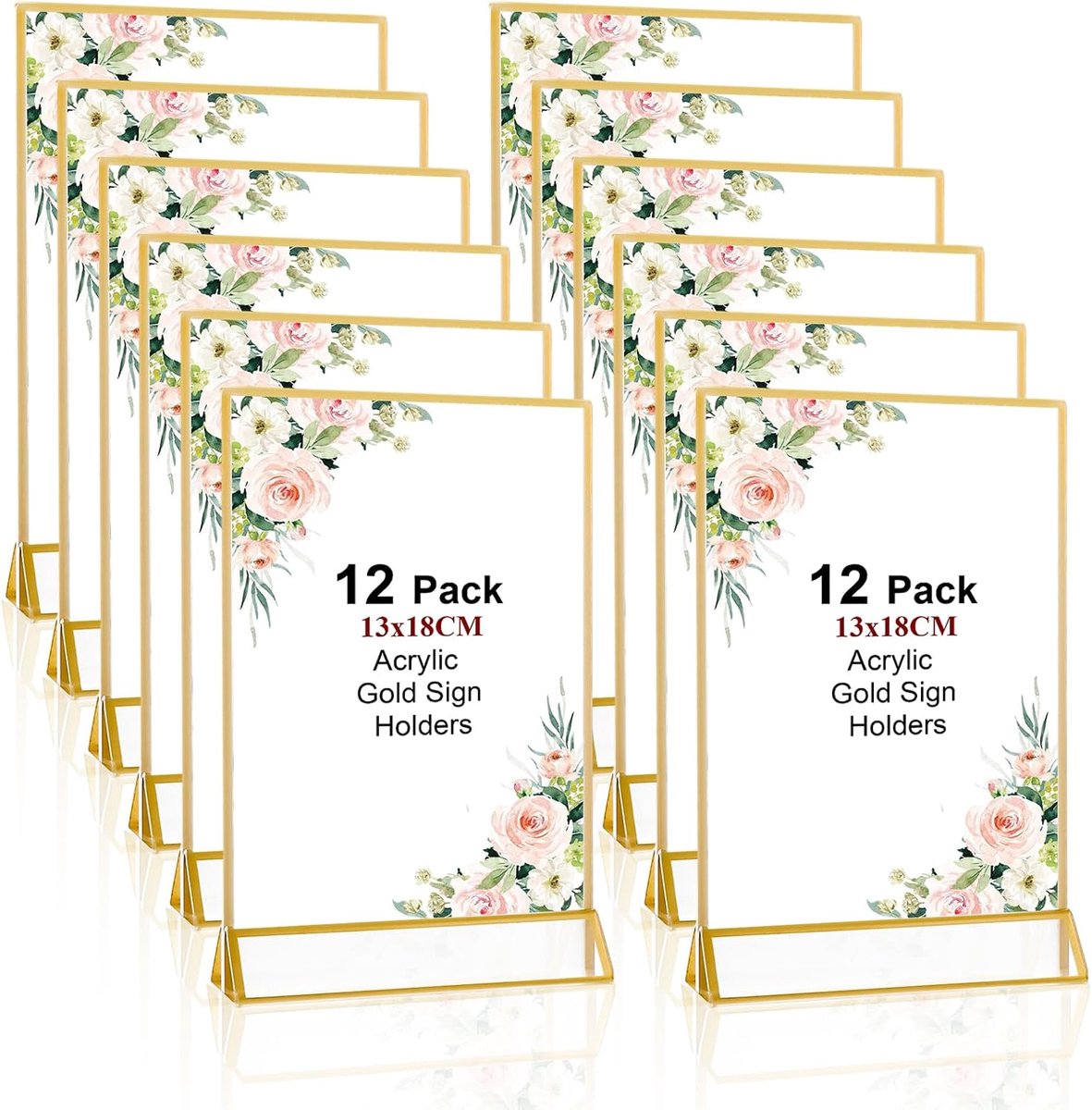 12pcs Table Stand, A5, 13x18cm, Acrylic Fish Card Holder, Gold Double-Sided Photo Frame, A5 T Stand, Table Stand, Gold - ShopVlot