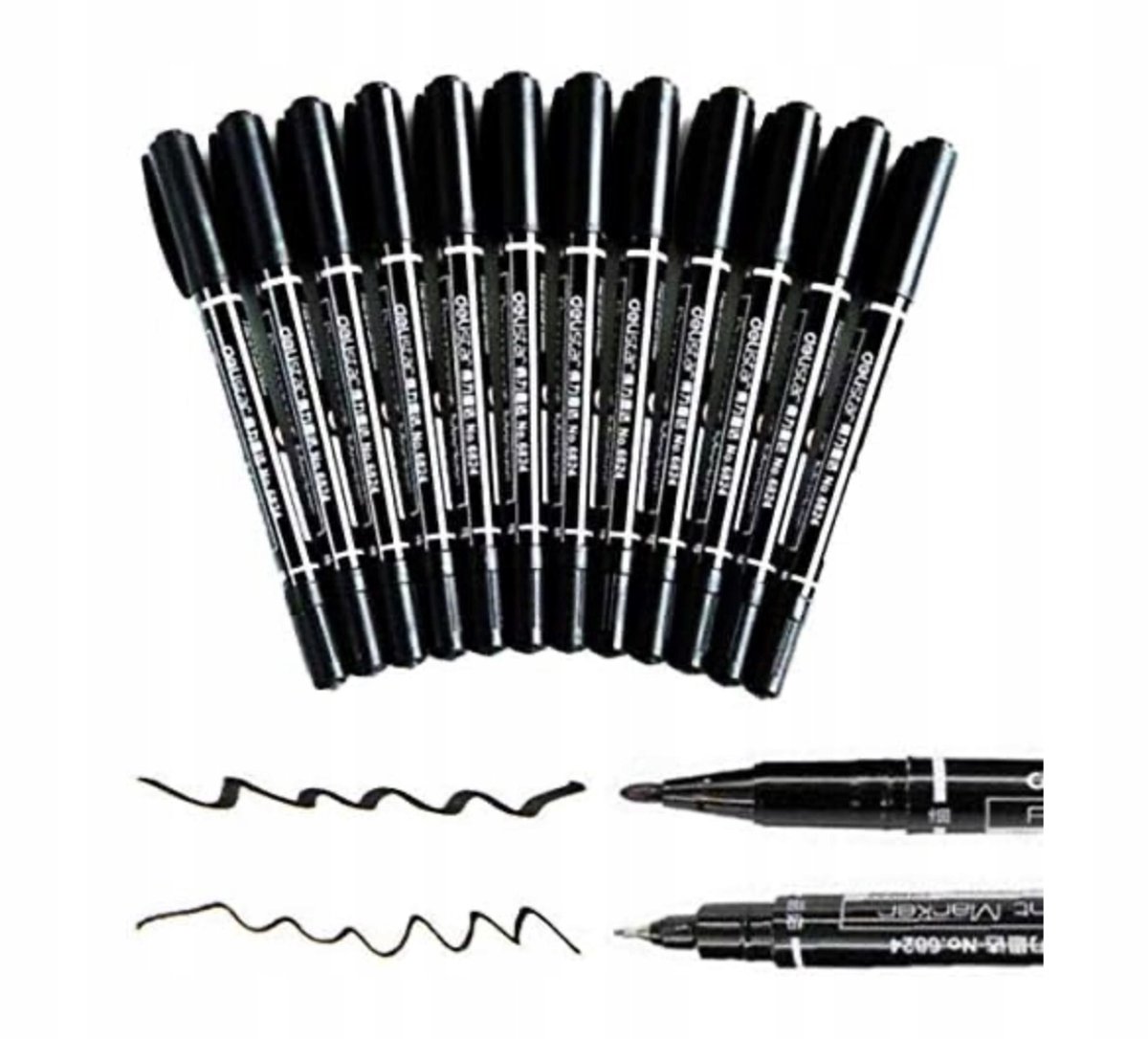 Set van 12 zwarte permanente markers, dubbele punt, waterdicht