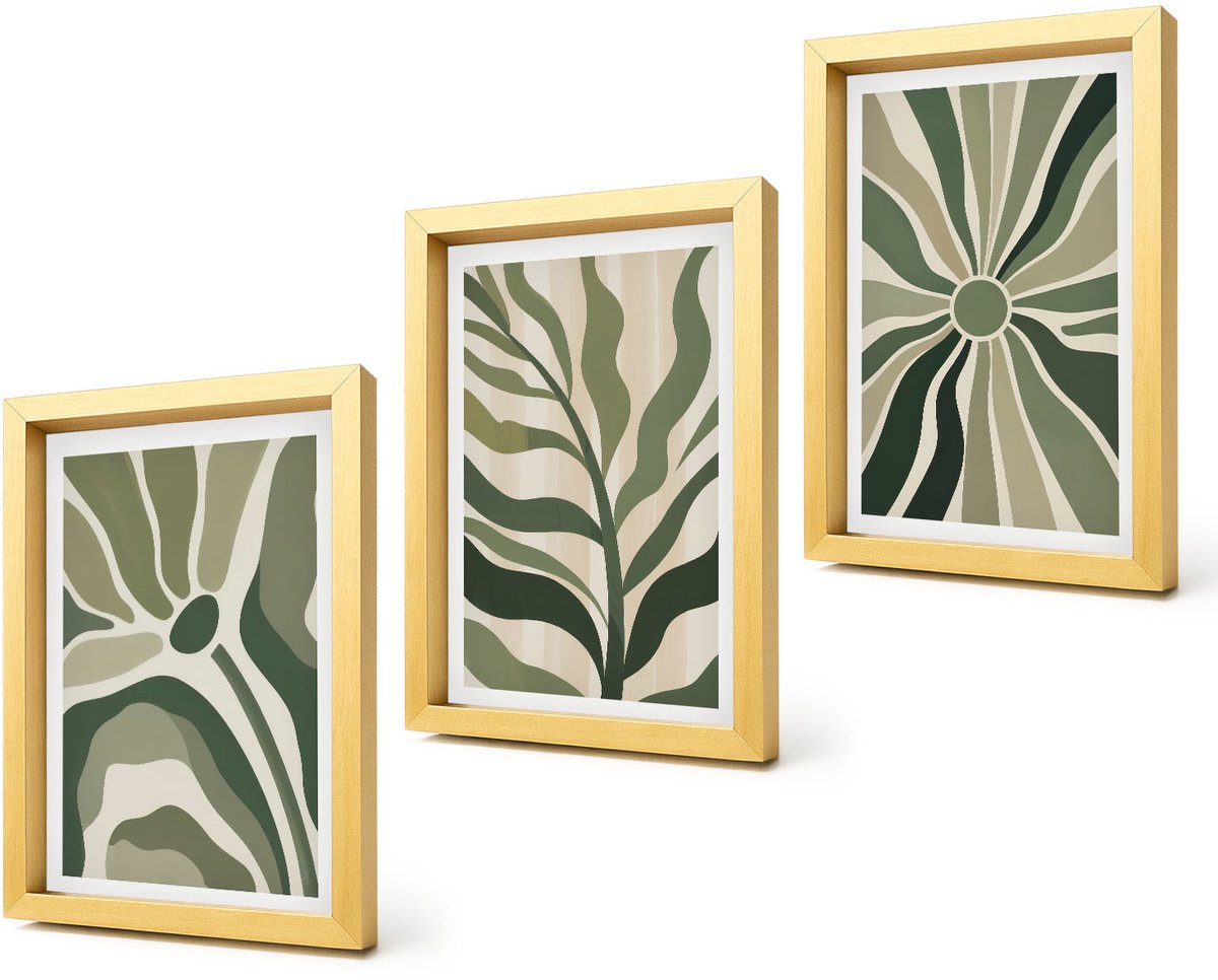 Coloray 4-Delige Schilderij Set - Plantenpatronen in tinten groen en beige - 20 x 30 cm - Stijlvolle Muurdecoratie - Kantoor