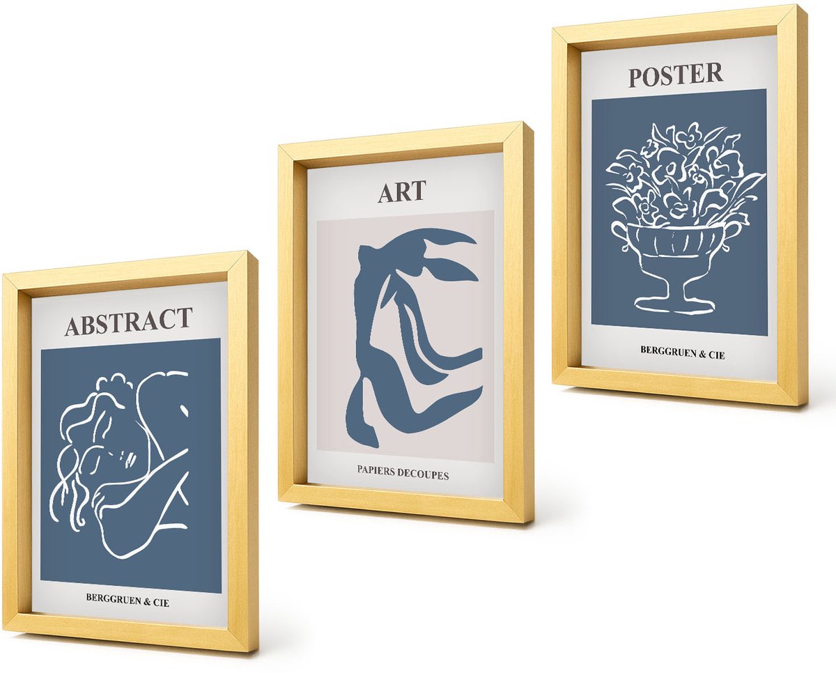 Coloray 4-Delige Schilderij Set - Stijlvolle abstracte patronen met figuren en bloemen van Matisse - 20 x 30 cm - Wanddecoratie - Schilderijen Set - Kantoor - Muurdecoratie