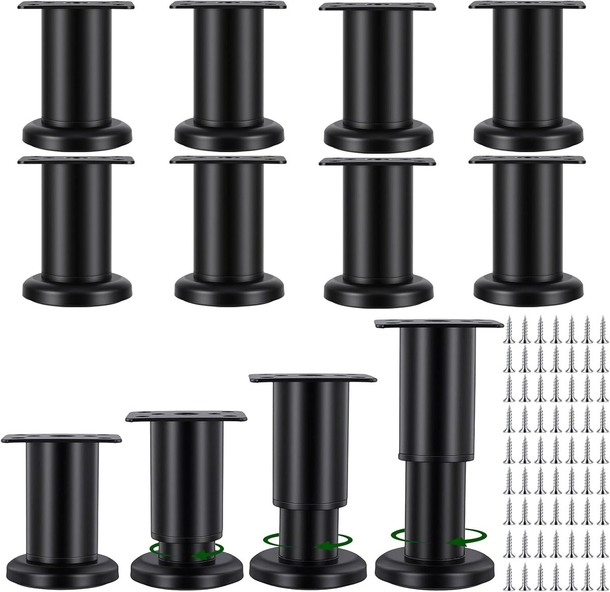 12 stuks metalen meubelpoten, verstelbaar, zwart, 8-12 cm, in hoogte verstelbare meubelpoten, zwarte meubelpoten, in - ShopVlot