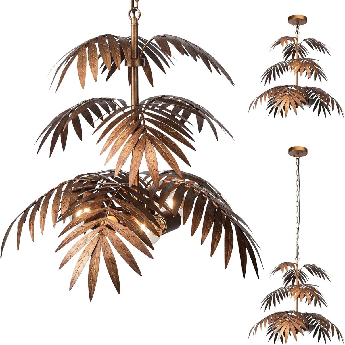 Retro Adjustable Tropical Coconut Leaf Chandelier, Rustic Leaf Chandelier, Palm Coconut Tree, Creative Art Lighting - ShopVlot