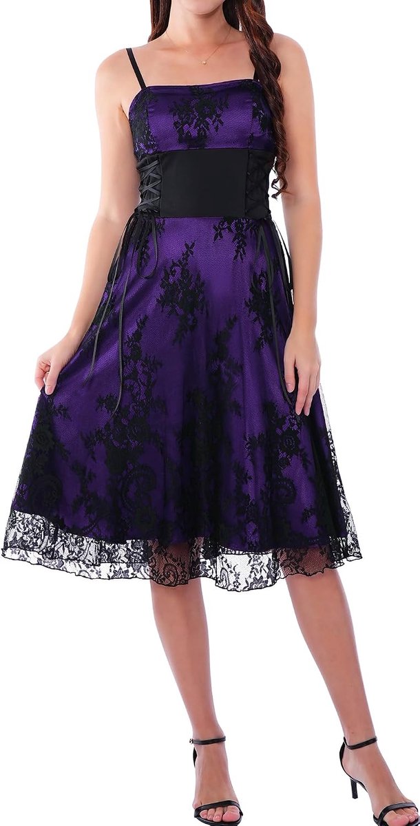 Women's Lace Strappy Halloween Dress Sexy Party Gothic Dress S-2XL - ShopVlot