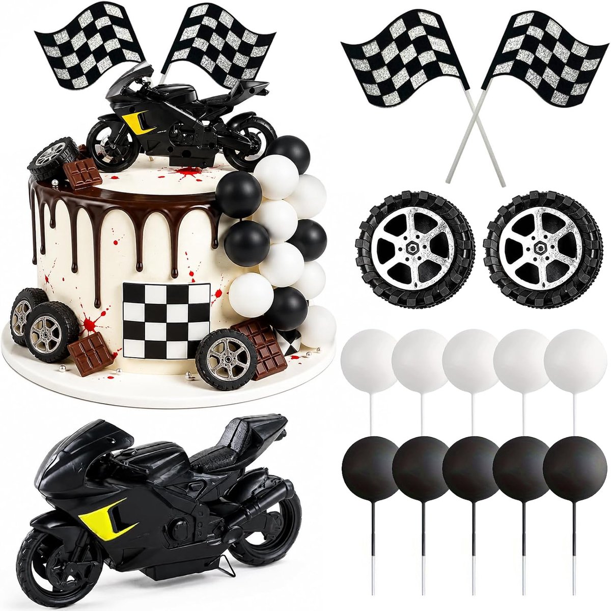Motorfietsdecoratie, taartdecoratie, motocross, zwart - ShopVlot