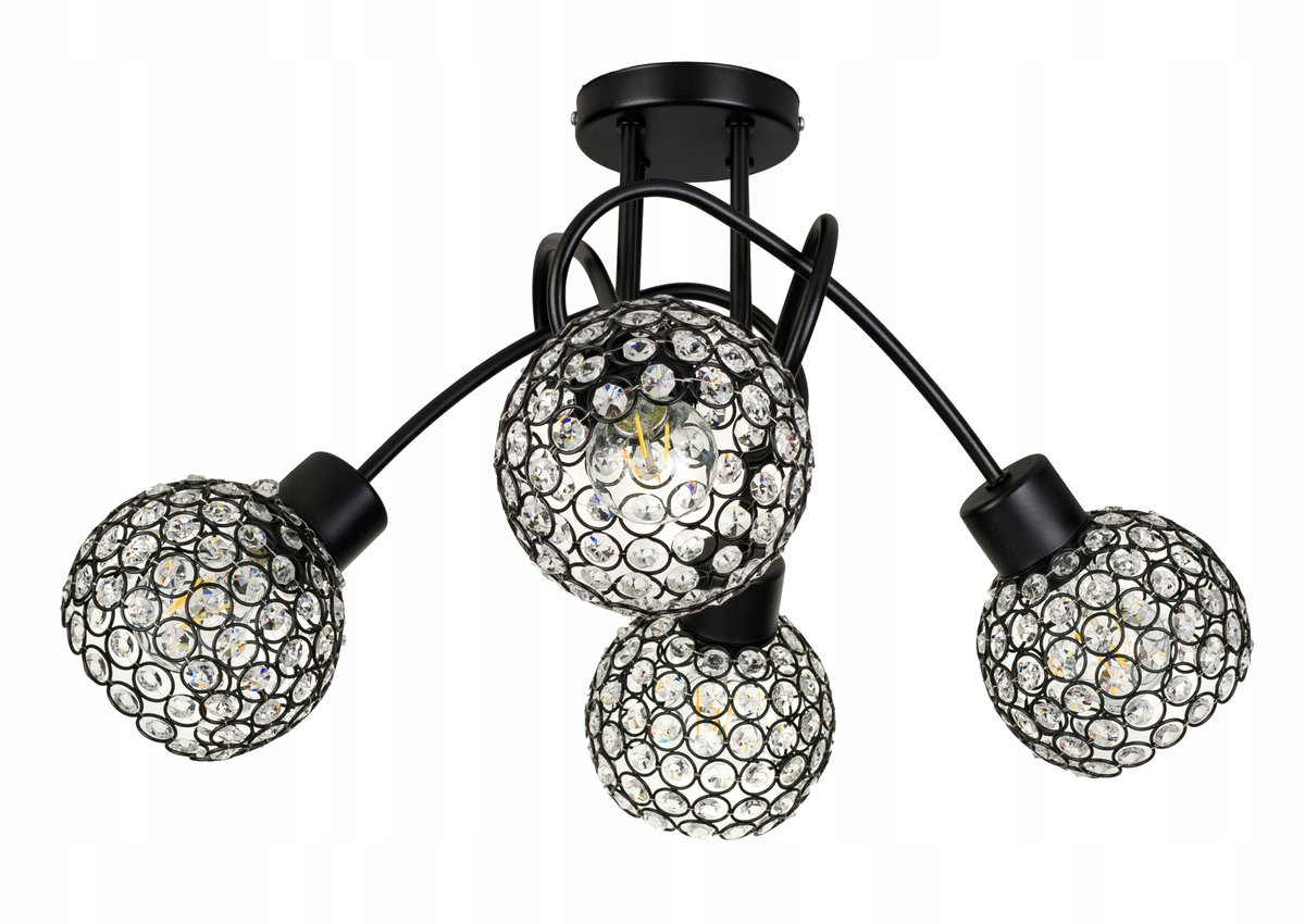 Hanglamp Loft Zwart 4xE27 Metaal Glas - Stijlvol & Modern