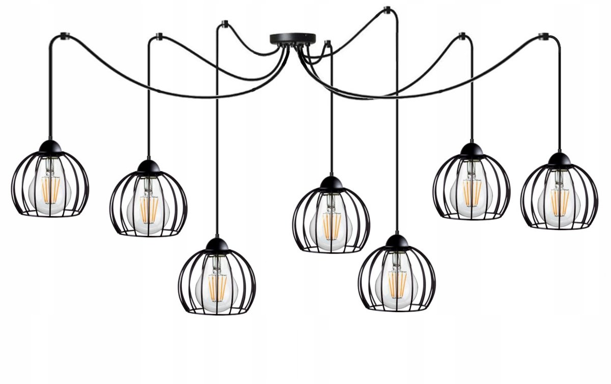 Merkloze Hanglamp Metaal Zwart 7xE27 - Industriële Stijl