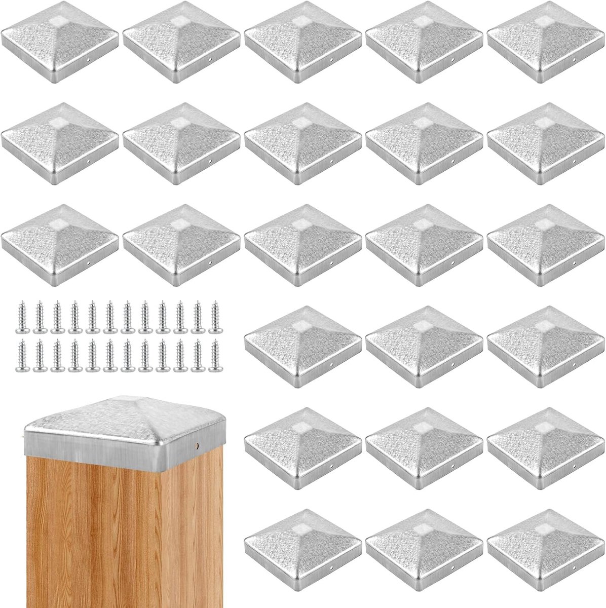 24 stuks paaldoppen 9 x 9 cm, roestvrij stalen paaldoppen, - ShopVlot