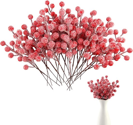 24 stuks Kunstberen 21 cm Kunstbloemen Kerstmis Rode Beren voor het maken van kerstkransen om zelf kerstboomversiering - ShopVlot