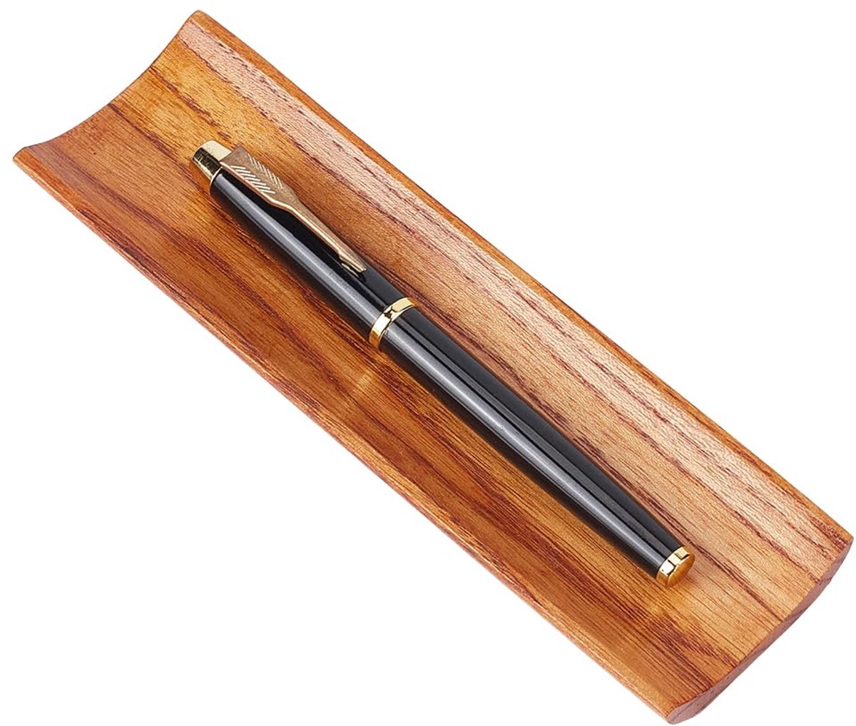 PLIGREAT Houten pennenbak, boogvorm pennen displayhouder bruin houten pennenbureau organizer voor kantoorbenodigdheden - ShopVlot