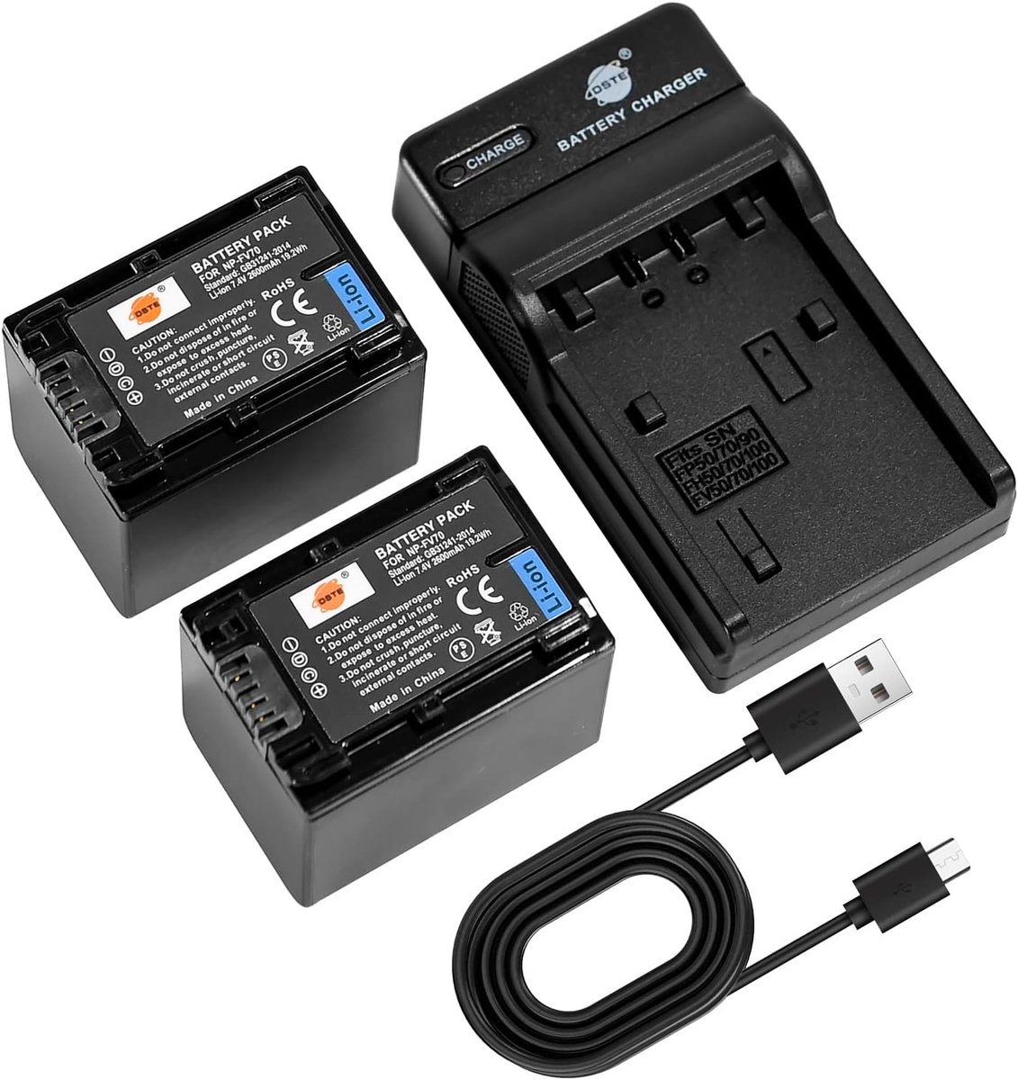 DSTE 2 Pack NP-FV70 Battery and Charger Compatible with Sony DCR-SX21, DCR-SX44, DCR-SX45, DCR-SX63, DCR-SX65 - ShopVlot