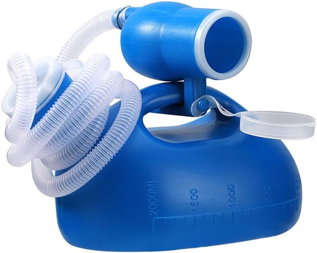 2000 ml urinaal fles voor mannen met lange slang, lekdichte plasfles met handvat, urinecontainer voor thuis en zorg