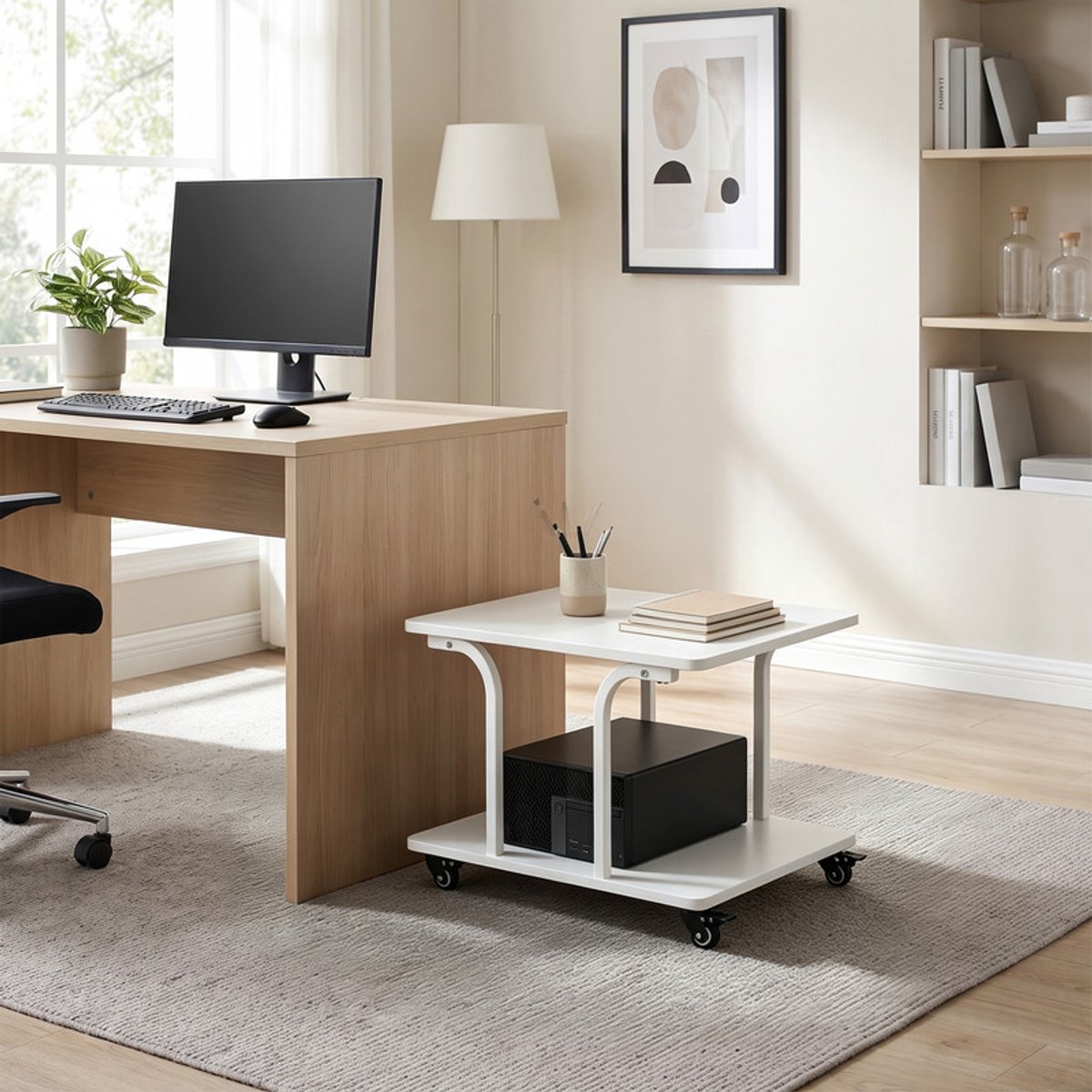 EGGREE Printertafel met wieltjes - rolcontainer - bureau 60 x 50 x 38 cm