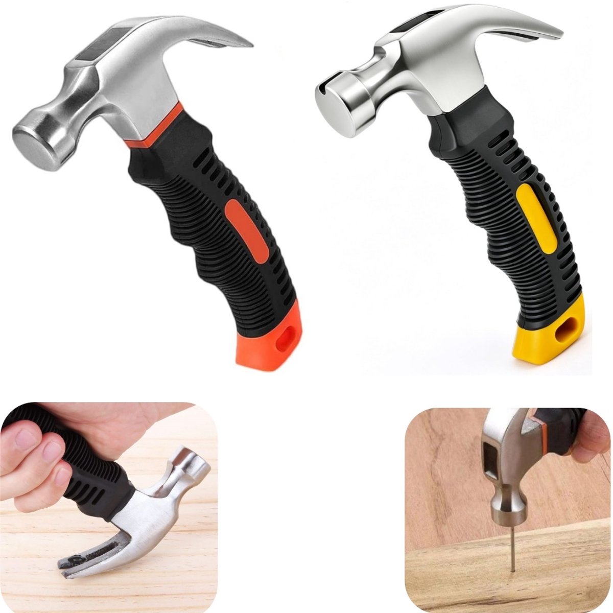 2 stuks hamer - klauwhamer - mini hamer - metalen hamer - antislip - gemakkelijk in gebruik - draagbaar - outdoor accessoire - geschikt voor renovatie, autogarage, arbeiders (oranje, 16*12cm)