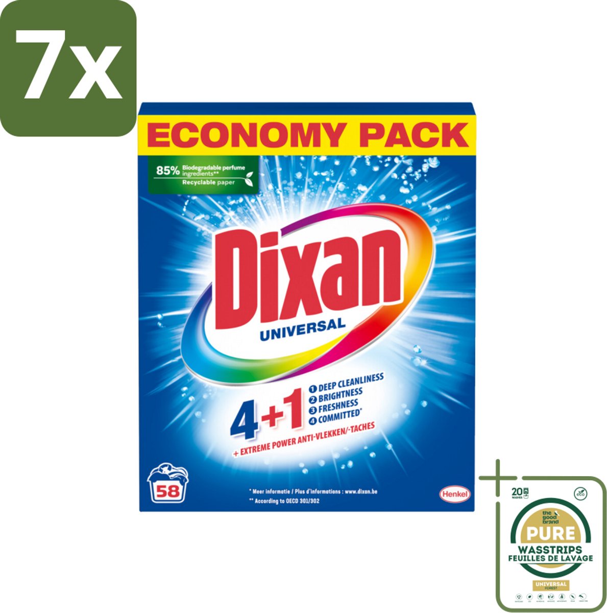 7 x Dixan - Waspoeder - Voor universele was - 58 wasbeurten - Grootverpakking - Waspoeder - Vlekverwijdering - Kleurbehoud - Wasmachine - Wasmiddel