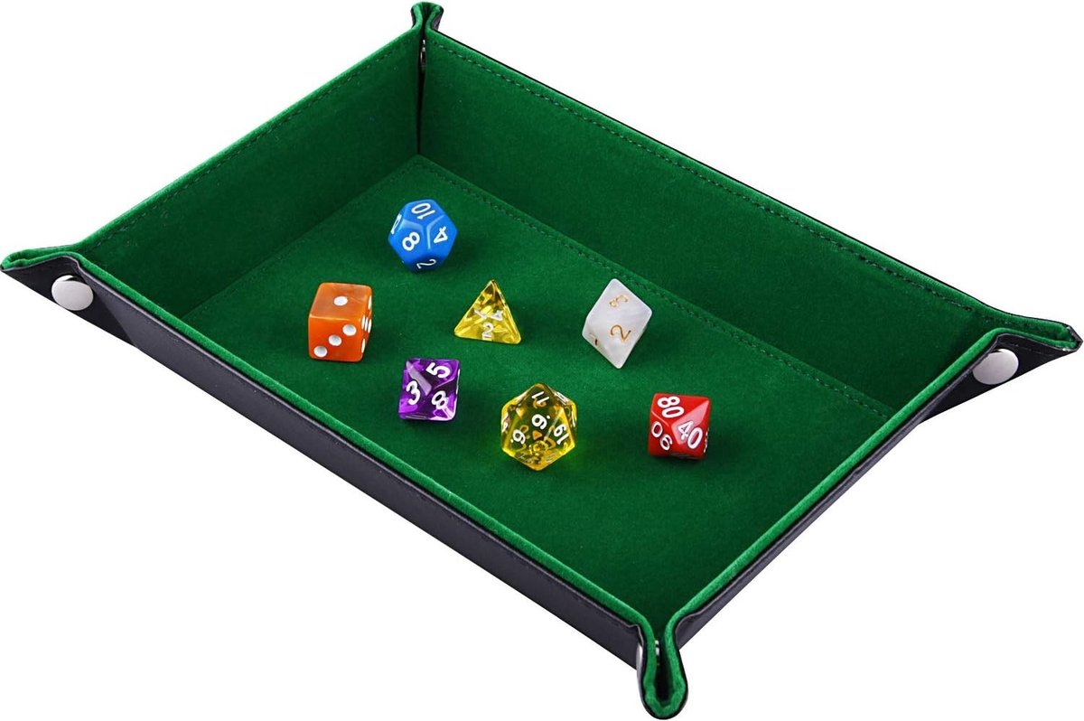 Dubbelzijdige Dobbelstenen Lade - Donkergroen - 10,6 x 7,5 inch - PU-Lederen en Fluwelen Dobbelstenen Houder - Voor Tafelspellen en RPG
