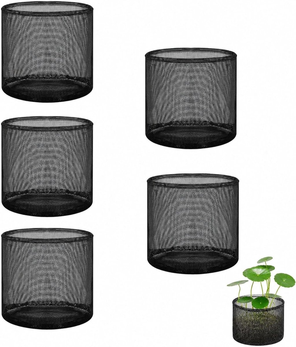 Set van 5 Plantenmanden - Zwart - 18 x 18 cm - Ronde Plantenzakken voor Vijverplanten - Voor Tuinen en Balkons