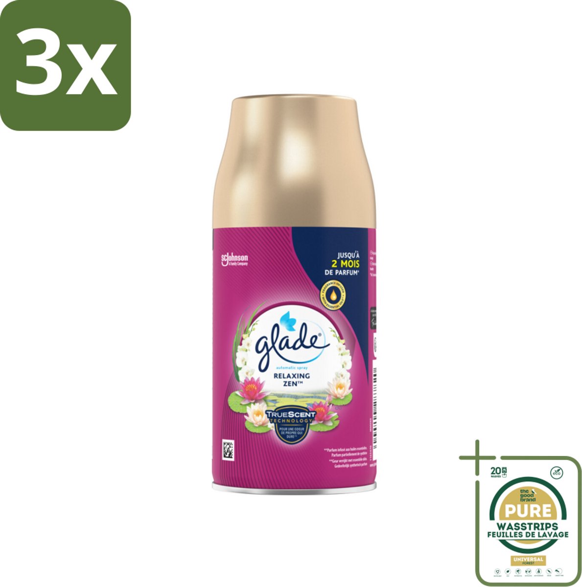 3 x Glade - Navulling Automatische Spray - Relaxing Zen - 269 ml - Grootverpakking - Automatische Spray - Ontspannende Geur - Relax Geur - Appel Geur - Bloemige Geur