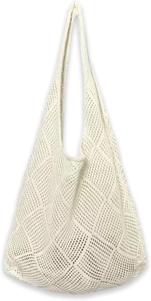 Beige strandtas dames - gehaakte tas - grote schoudertas - perfect voor vakantie - ShopVlot
