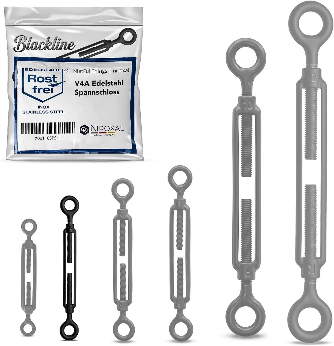 Spanner oogje 5 mm - V4A RVS - zwart, weerbestendig - voor het spannen van kabels - ShopVlot