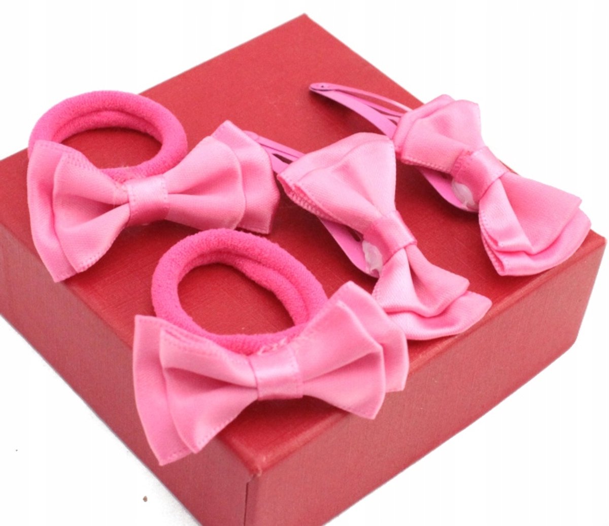 Roze Haaraccessoires Set: 4 Stuks Elastiekjes & Speldjes met Strik