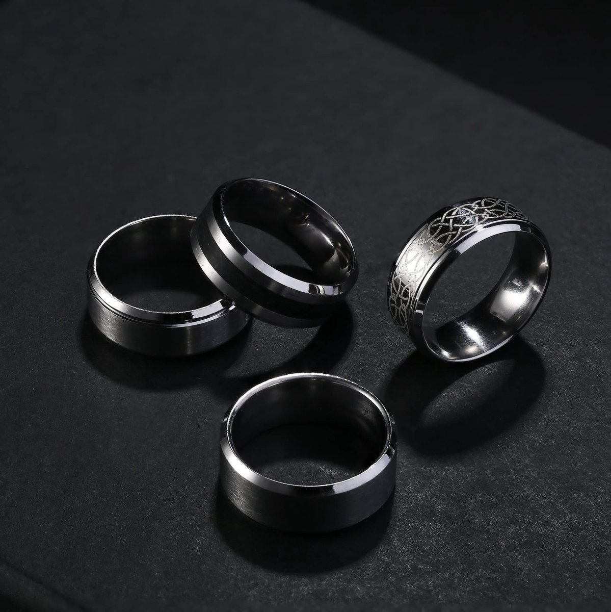 LOLIAS 4 stuks roestvrij stalen herenringen, zilverkleurig, matte afwerking, gepolijst, voor flesopener, ringen - ShopVlot
