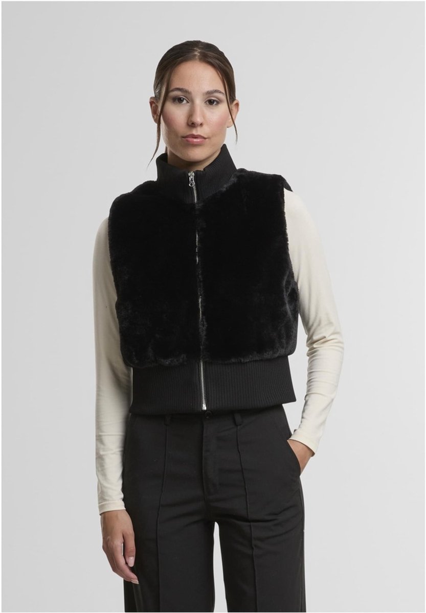 Urban Classics Cropped Faux Fur Mouwloos jacket 3XL Zwart