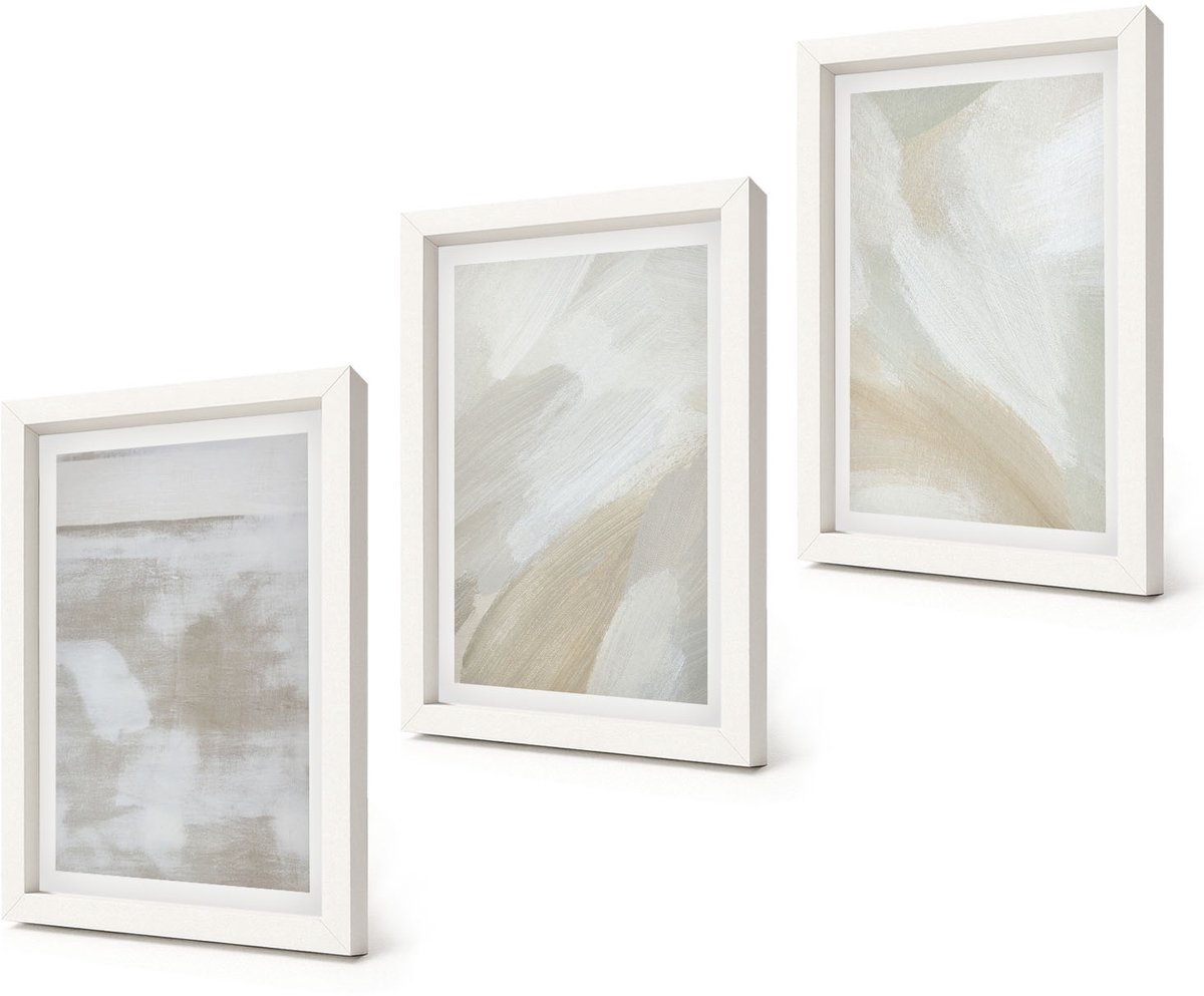 Coloray 3-Delige Schilderij Set - Abstracte penseelstreken op canvas - 20x30 - Schilderijen Set - Wanddecoratie - Woonkamer