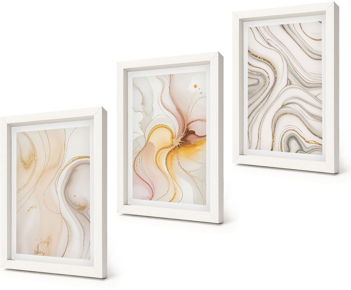 Coloray 3-Delige Schilderij Set - Abstracte warme patronen, elegante motieven - 20x30 - Wanddecoratie - Schilderijen Set - Interieur