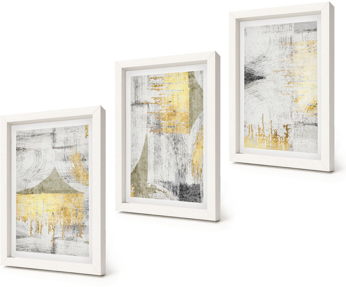 Coloray 3-Delige Schilderij Set - Abstracte minimalistische, modieuze schilderpatronen - 20x30 - Wanddecoratie - Muurdecoratie - Woonkamer - Decoratieve Schilderijen