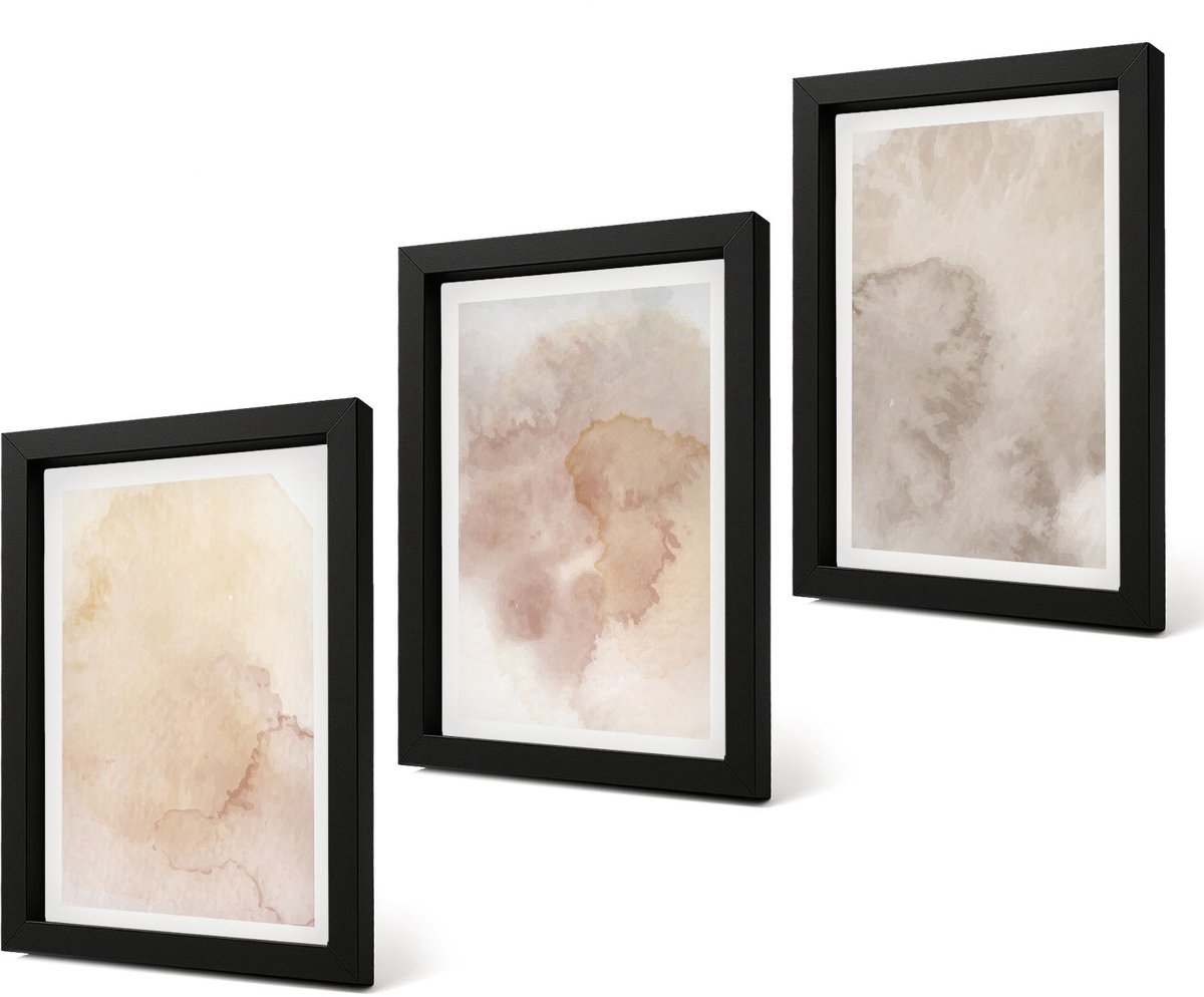 Coloray 4-Delige Schilderij Set - Warme aquarelverf op canvas, pasteltexturen - 20 x 30 cm - Muurdecoratie - Schilderijen Set - Woonkamer - Decoratieve Schilderijen