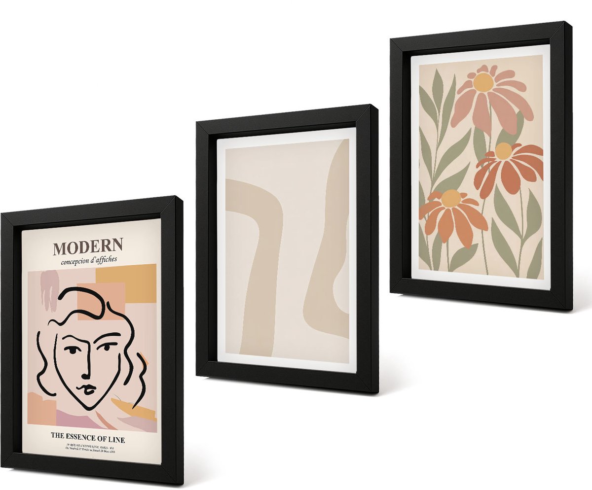 Coloray 4-Delige Schilderij Set - Vrouw in moderne stijl met abstracte patronen - 20 x 30 cm - Muurdecoratie - Schilderijen Set - Woonkamer