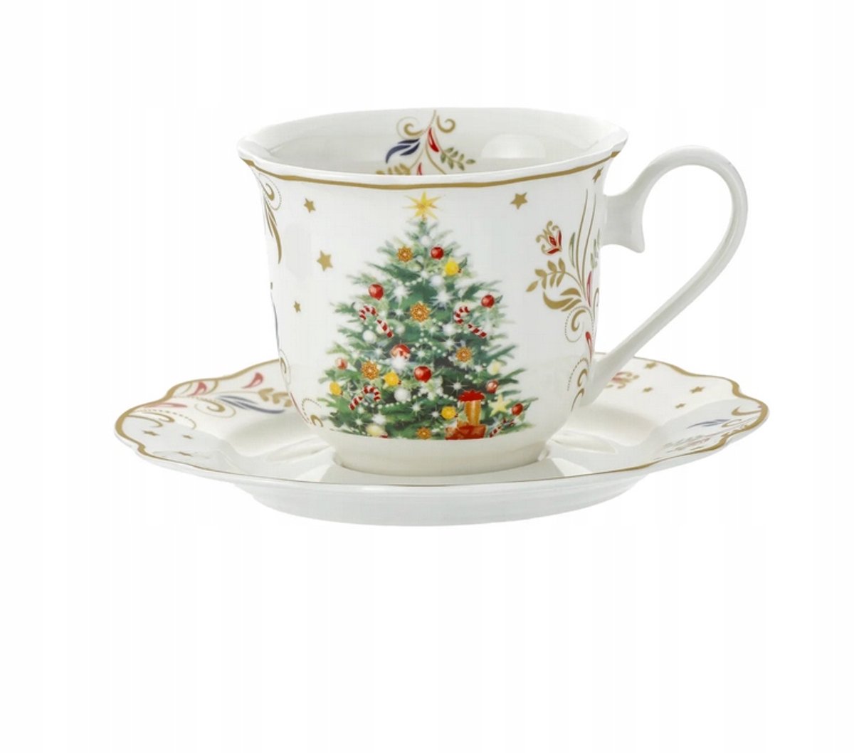 Set van 2 Kerst Mokken met Schotels - 250ml Porselein