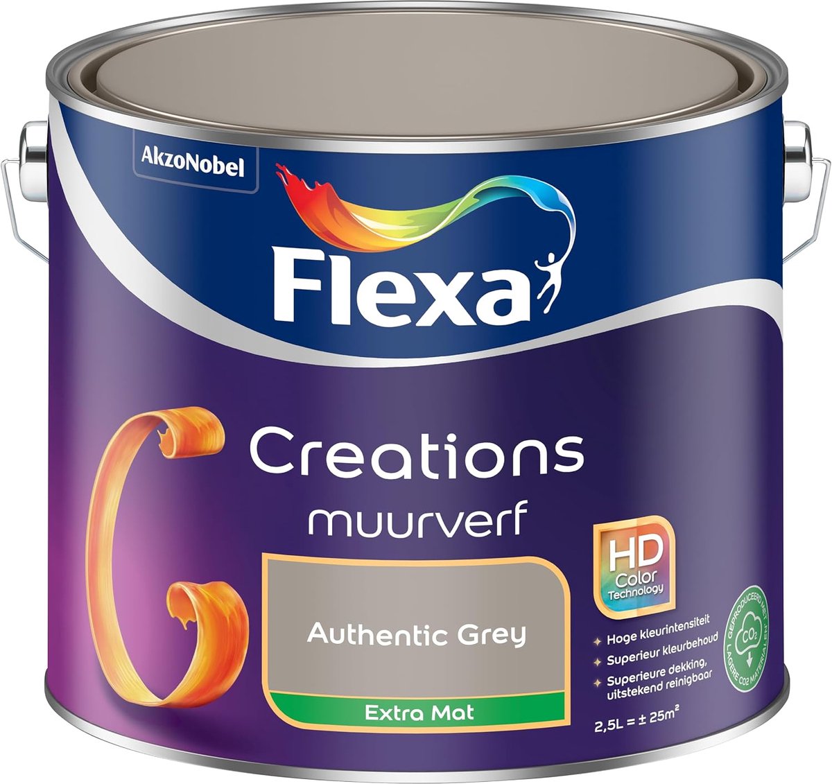 Muurverf 2.5 Liter - Authentic Grey - Kleur - Perfect voor moderne interieurs - ShopVlot