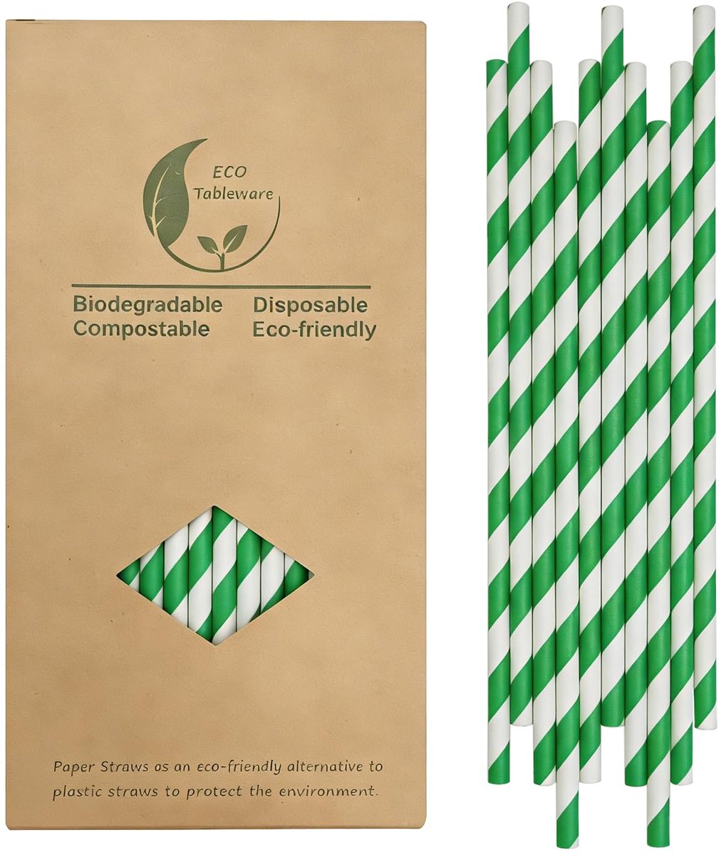 Groene Strepen Papieren Drink Rietjes, 100 stuks biologisch afbreekbare Kerstgroene wit Gestreepte Rietjes Wegwerp - ShopVlot